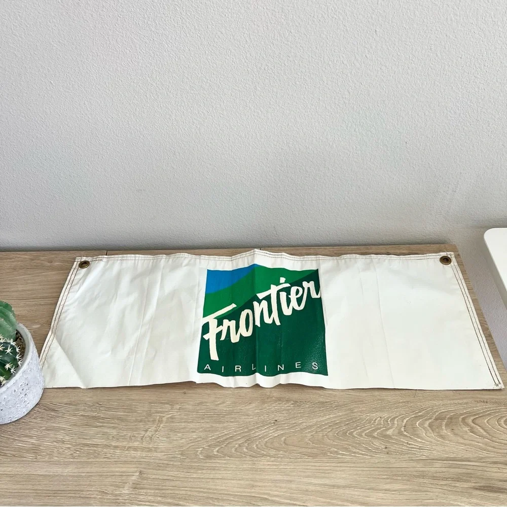Vintage Frontier Airlines Banner Sign 30” Travel Aviation Promo Display